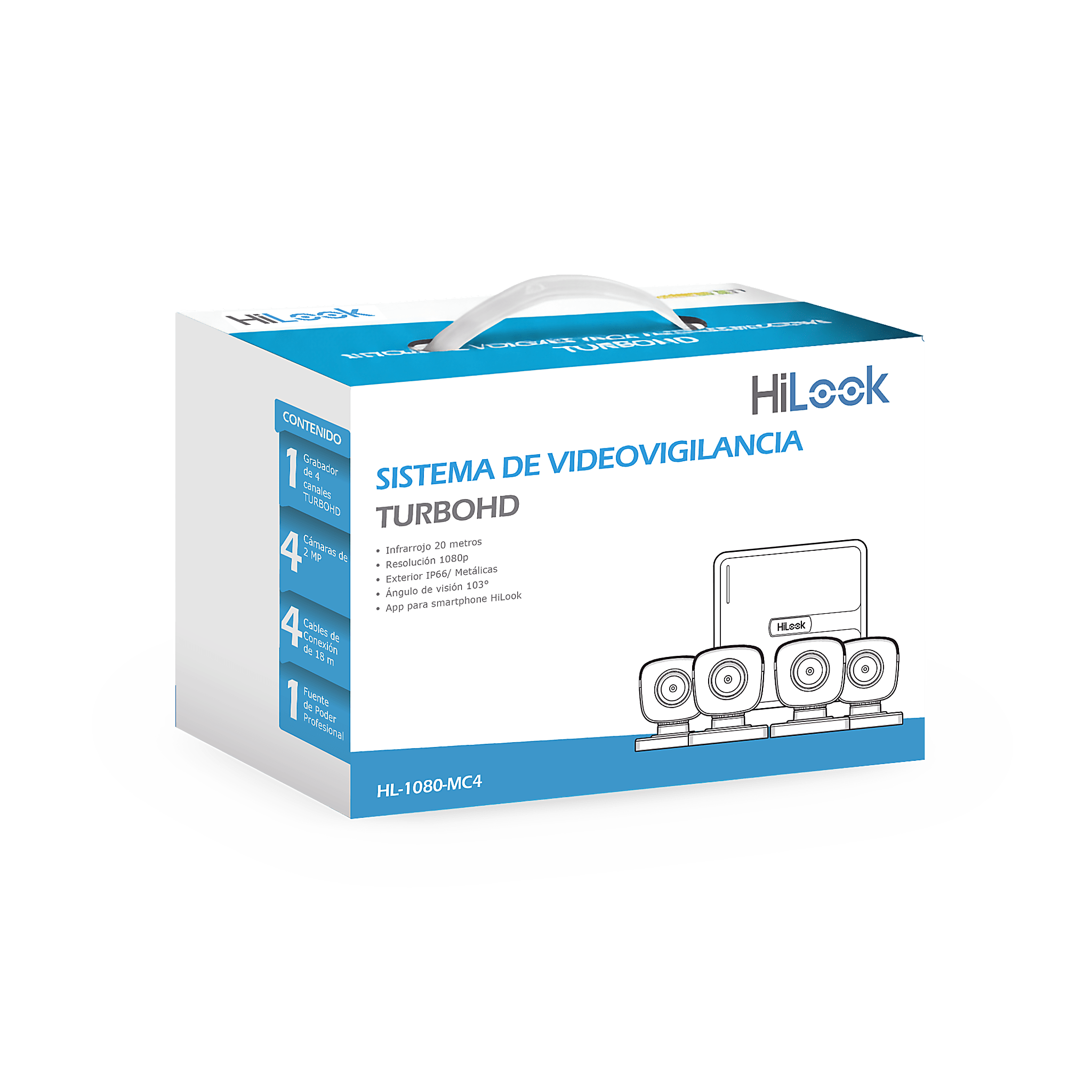 KIT TurboHD 1080p / DVR 4 canales / 4 Cámaras Bala de Metal / H.265+ / 1 Fuente de Poder Profesional / Accesorios de Instalación