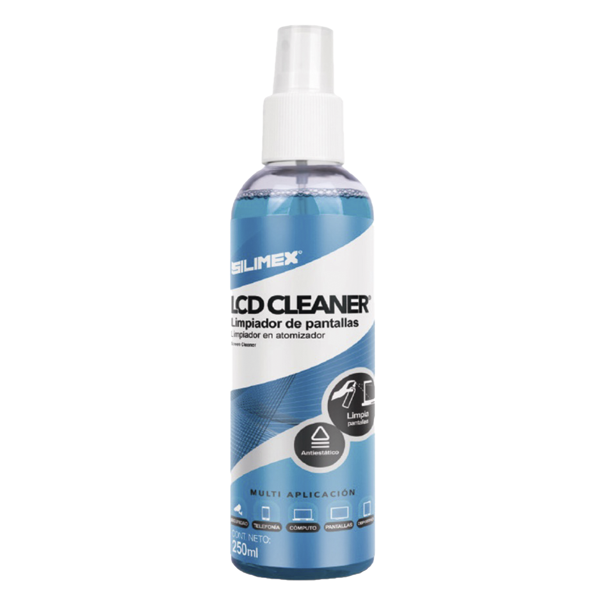 Limpiador de Pantallas, Líquido, Presentación con Atomizador de 250 ml, para Superficies Externas como Laptops, Tablets, Smart TV's, Smart Phones — SILIMEX · SKU LCD-CLEANER-250