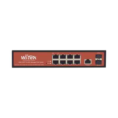 Switch Administrable de 8 puertos Gigabit Ethernet con PoE 802.3 af/at y 24V Pasivo + 2 SFP Gigabit, 150 W