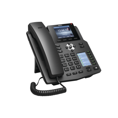Teléfono IP empresarial para 4 Líneas SIP con 2 pantallas LCD, 6 teclas BLF/DSS, puertos Gigabit y conferencia de 3 vías, PoE
