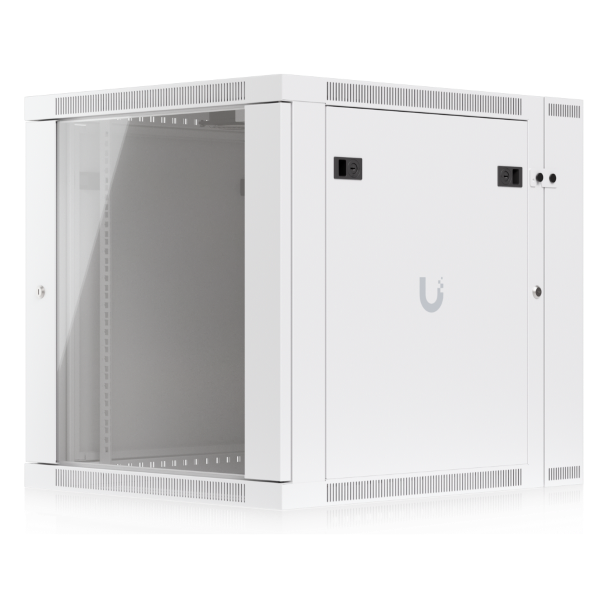 Gabinete Rack 12U / 600x703 mm / Puerta Vidrio Templado / Puerta Trasera Abatible / Paneles Laterales con Llave / Acero SPCC 1.2 mm — UBIQUITI · SKU UACC-RACK-12U-WALL-SW-G