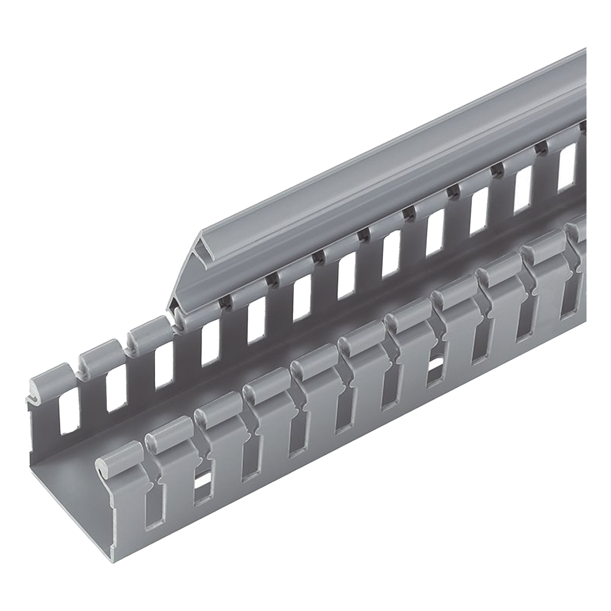 Canaleta Ranurada de PVC sin Tapa, Tipo H (Tapa Abisagrada), 55.1 mm de Ancho, 50.3 mm de Alto y 1828.8 mm de Largo, Color Gris — PANDUIT · SKU H2X2LG6