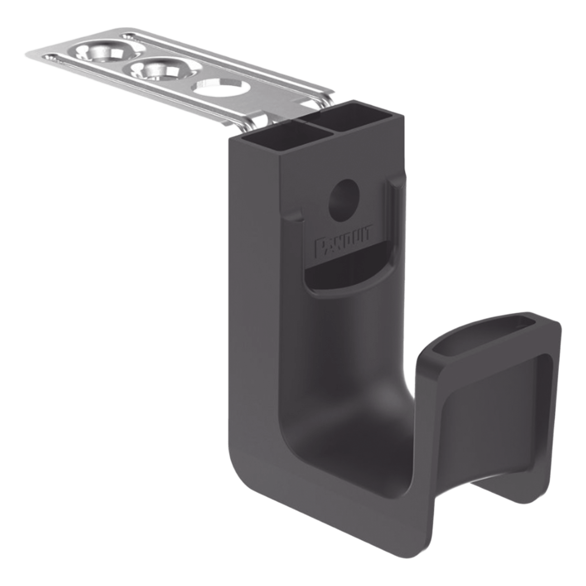Sujetador STRONGHOLD tipo J (J-Hook), Con Soporte para Montaje en Techo, Para 8 Cables Cat6, Nylon 6.6, Color Negro, Paquete de 50 Piezas — PANDUIT · SKU JP75CMB-L20
