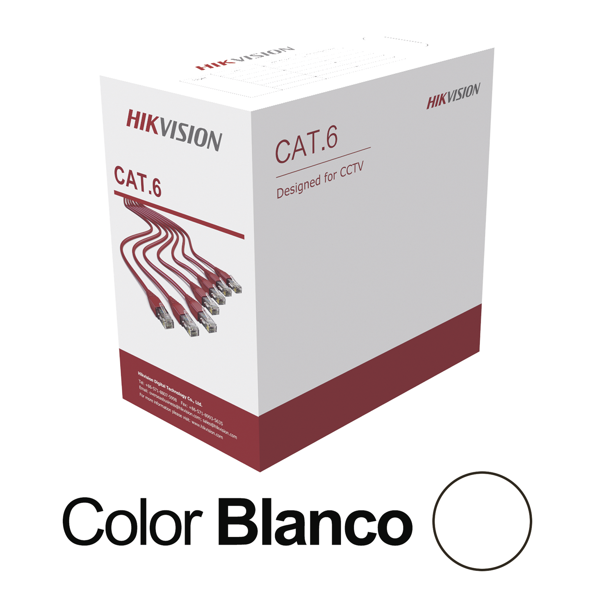 Bobina de Cable UTP 305 Metros (1000 Pies) / Cat 6 (24 AWG) / Color Blanco / PVC (CM) / Uso en Interior / CCA (Cobre con Aluminio) / Aplicaciones de CCTV y Redes de Datos — HIKVISION · SKU DS-1LN6U-W/CCA