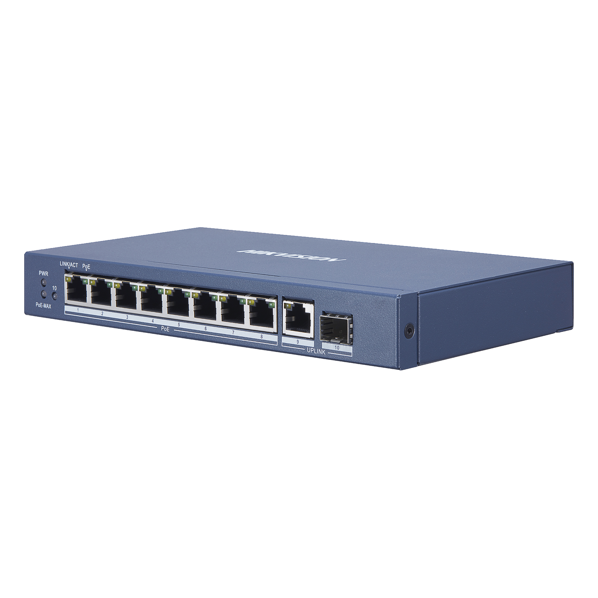 Switch Gigabit PoE+ / No Administrable / 8 Puertos 1000 Mbps PoE+ / 1 Puerto 1000 Mbps de Uplink + 1 Puerto SFP / 110 Watts — HIKVISION · SKU DS-3E0510P-E