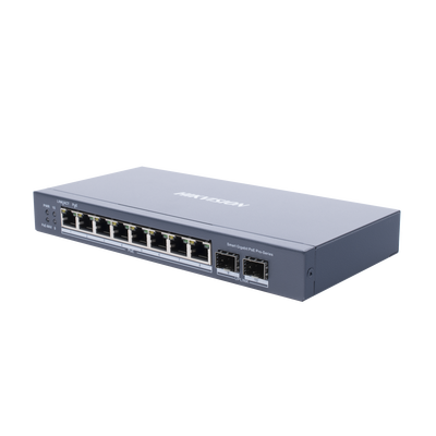 Switch Gigabit PoE+ / Administrable / 8 Puertos Gigabit PoE+ / 2 Puertos SFP / Configuración Nube Hik-Partner Pro / Modo Extendido hasta 300 Metros / 110 W