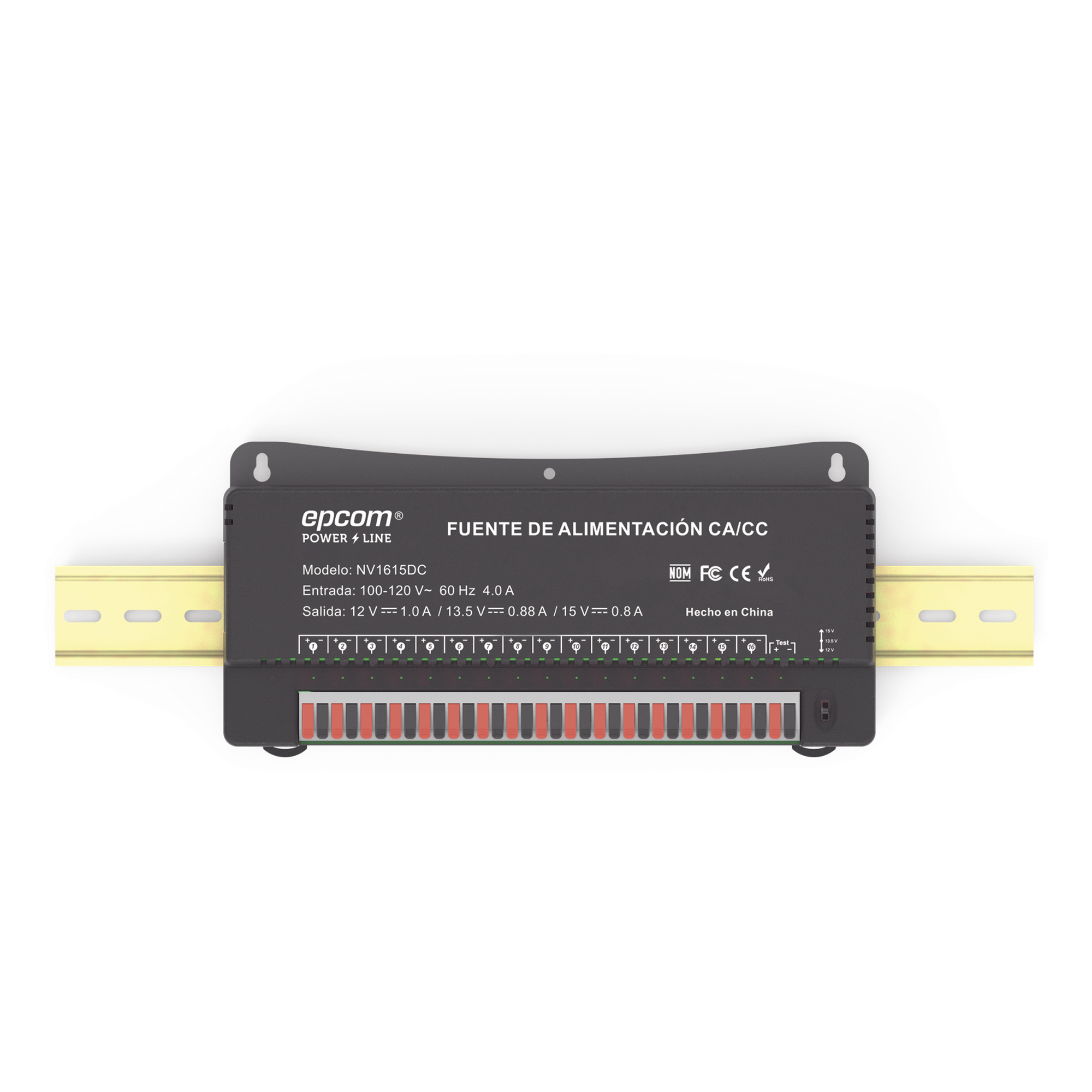 Fuente de Poder para 16 Cámaras / Salida Ajustable 12/13.5/15 Vcc / 16 A / 200 W / Montaje en Pared / Operación -20°C a 70°C
