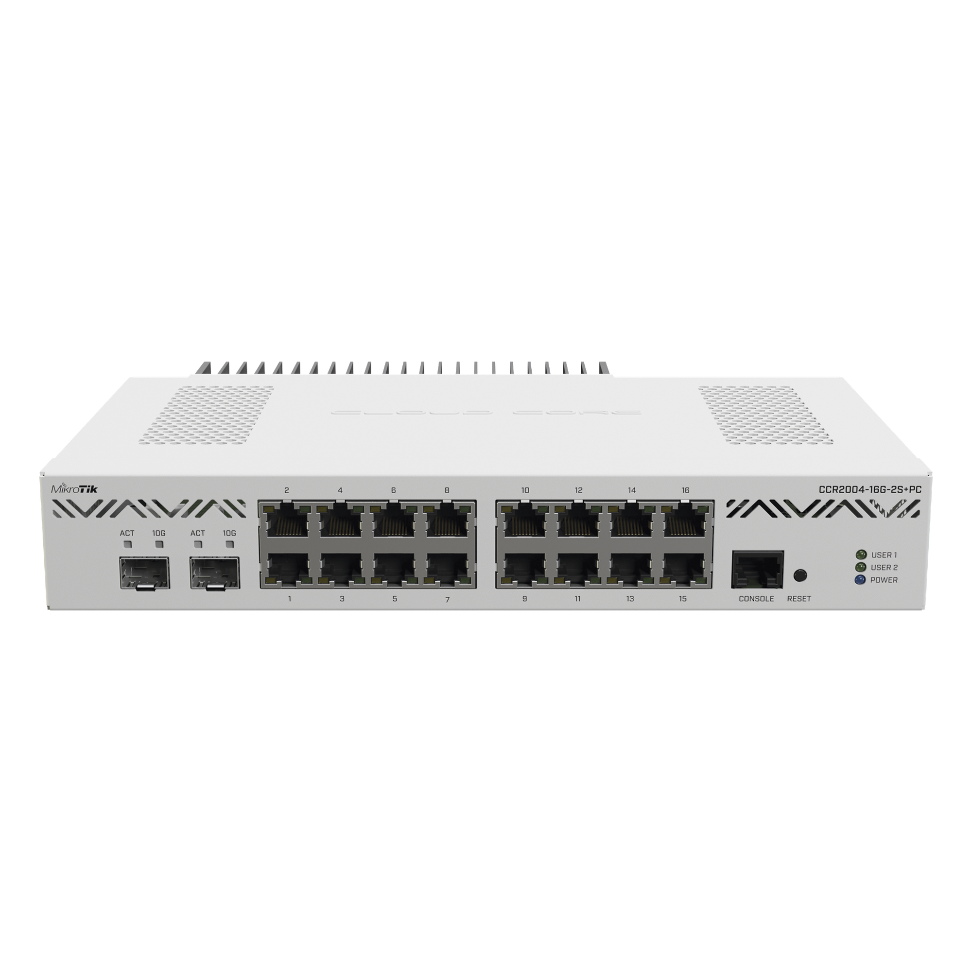Cloud Core Router 2004-16G-2S+PC, con enfriamiento pasivo — MIKROTIK · SKU CCR2004-16G-2S+PC