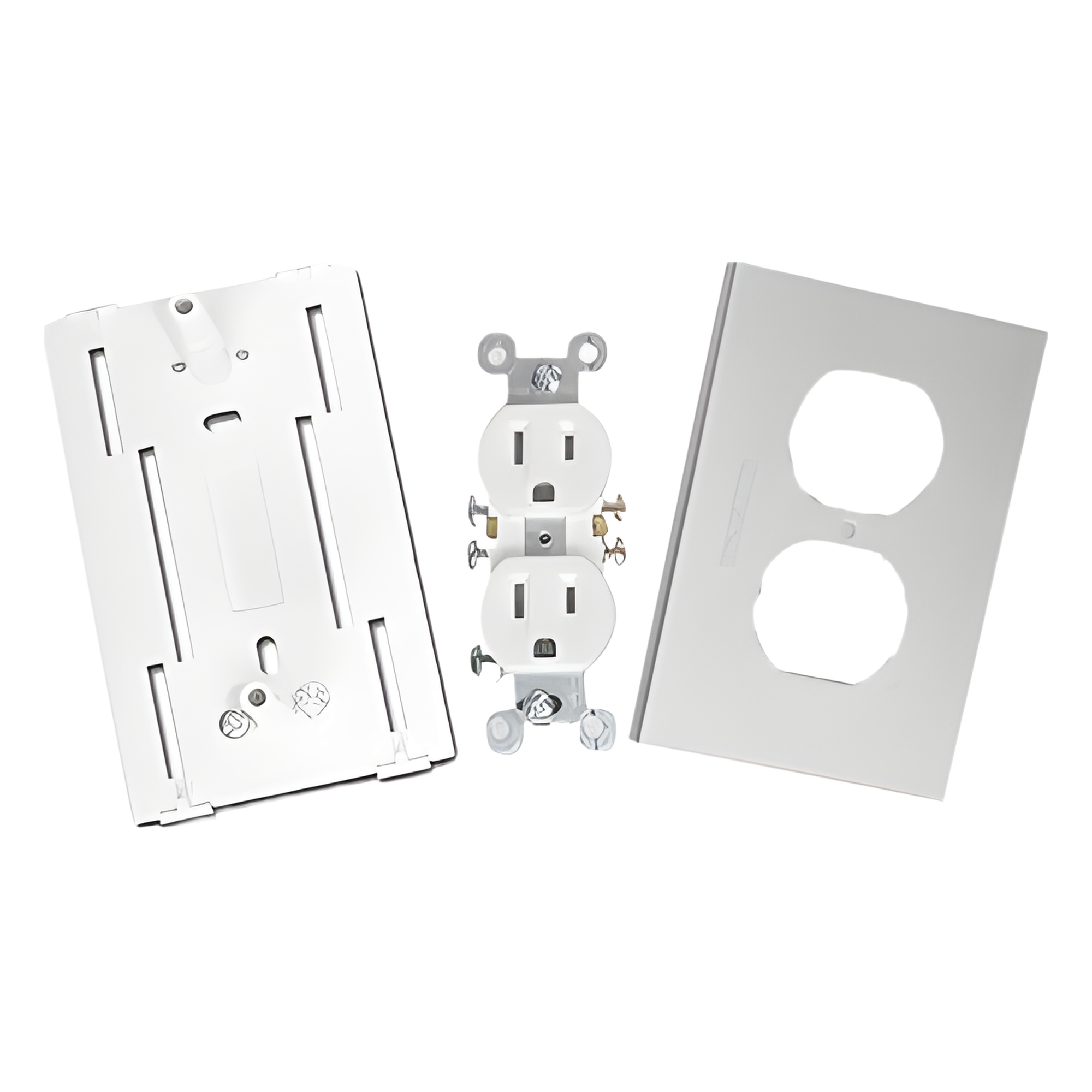 Contacto eléctrico doble, soporte y tapa de PVC auto extinguible y aluminio, universal (8191-10200) — THORSMAN · SKU INKA-100-DUPLEX
