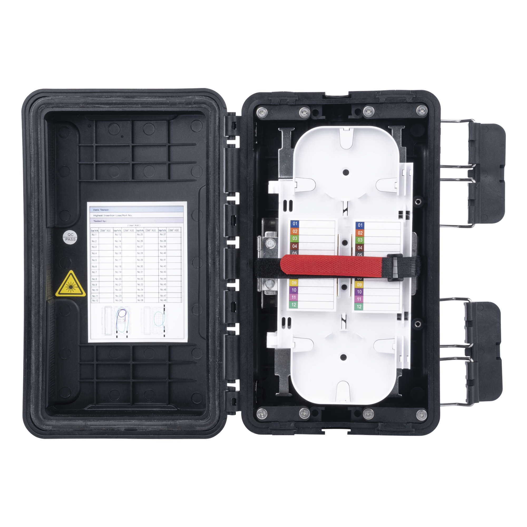 Caja de Distribución de Fibra Óptica, Hasta 96 Empalmes, Exterior IP65, Color Negro — FIBERHOME · SKU FDP-420F