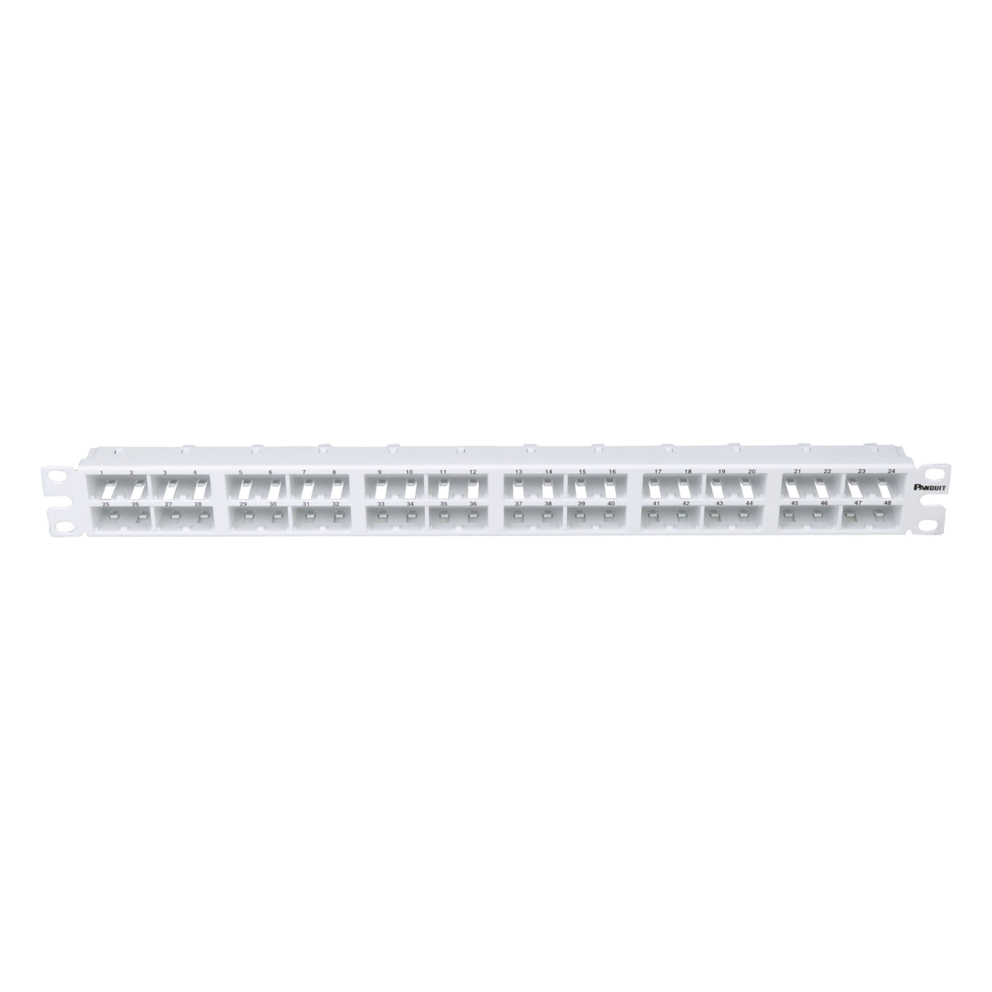 Panel de Parcheo Modular Mini-Com (Sin Conectores), Plano, Sin Blindaje, Alta Densidad, de 48 Puertos, Color Blanco, 1 UR — PANDUIT · SKU CPP48HDWWH