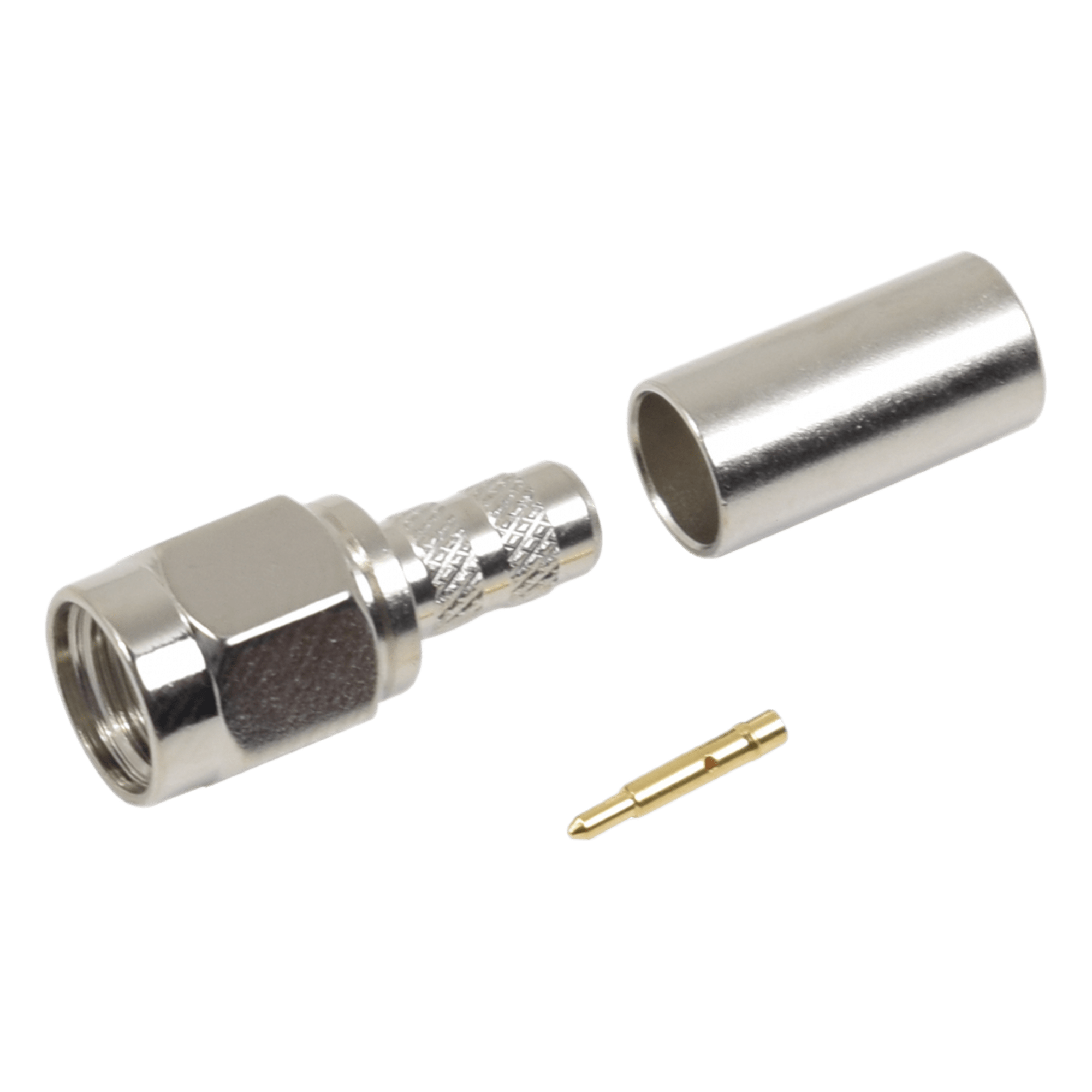 Conector SMA Macho de anillo plegable para cable RG-58/U, Niquel / Oro / Teflón. — RF INDUSTRIES,LTD · SKU RSA-3000-C
