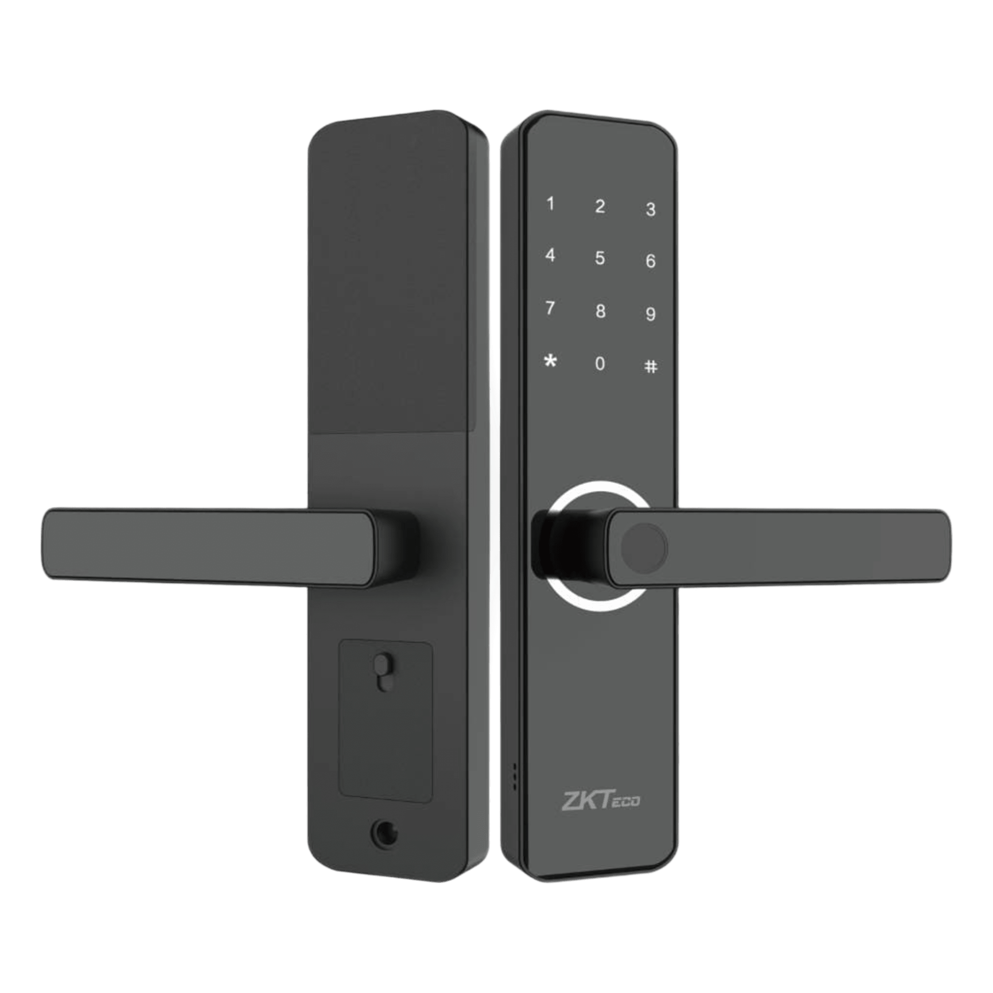 Cerradura Inteligente / Huella Digital y Wi-Fi / Mortise Europeo DIN / 300 Usuarios / App ZSmart / Carga Emergencia Micro-USB — ZKTECO · SKU ML100
