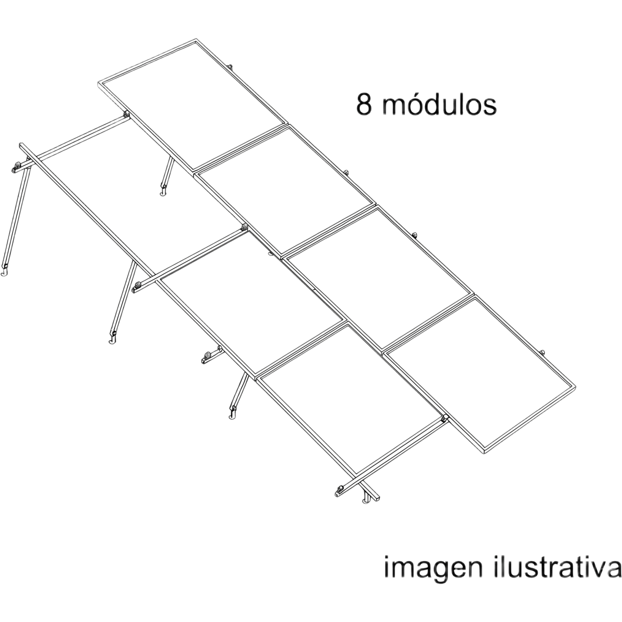 Sistema de Montaje Solar / 8 Módulos 645W / Configuración 2x4 / Losa Plana / 170 km/h / Rieles N-S 4.72 m (15.5 ft) / 22° — BASEL · SKU KITBASEL2X4