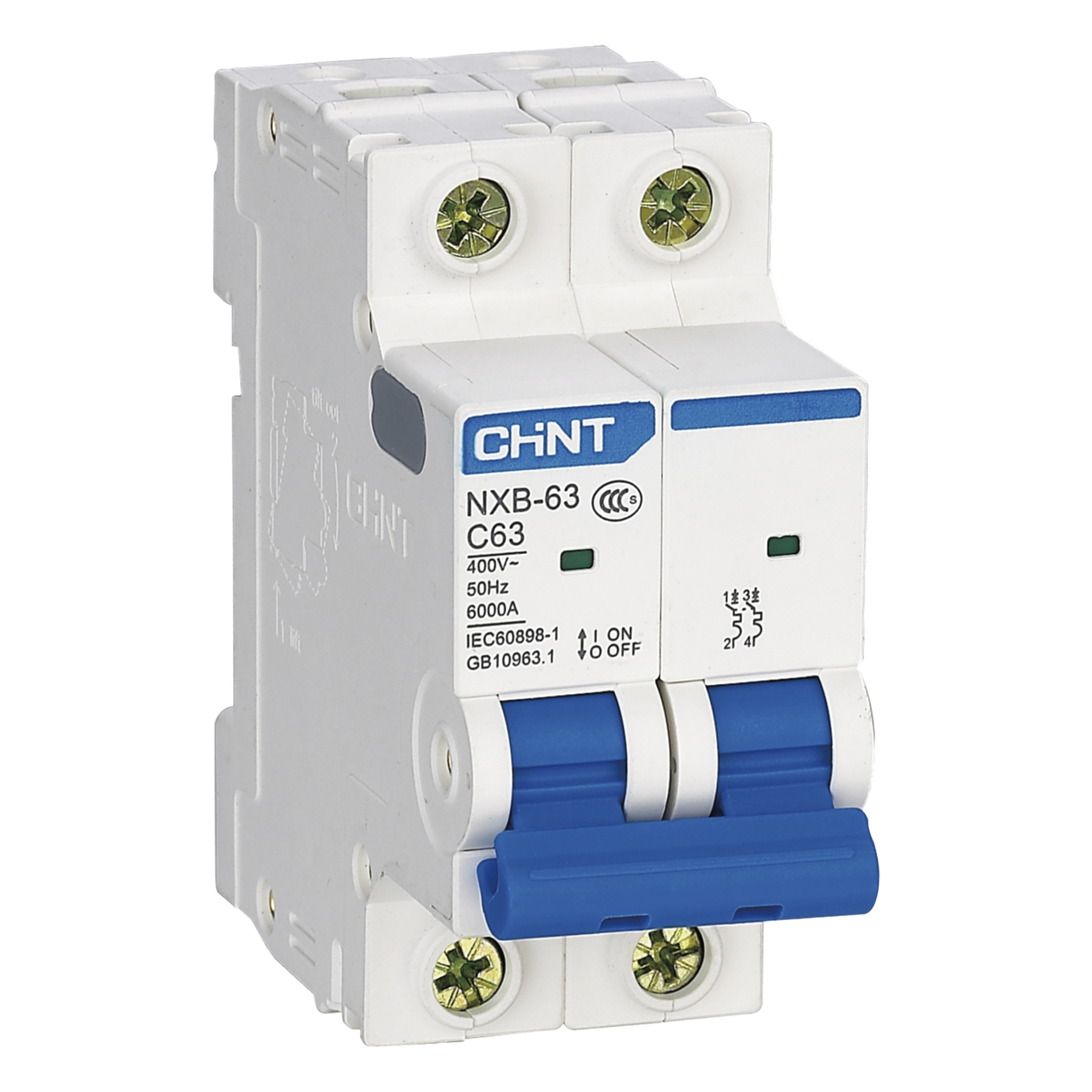 Pastilla para Riel Din, 2 Polo, 63 Amp, Vca:110/415v, 6kA, Catálogo: NXB632PC63.