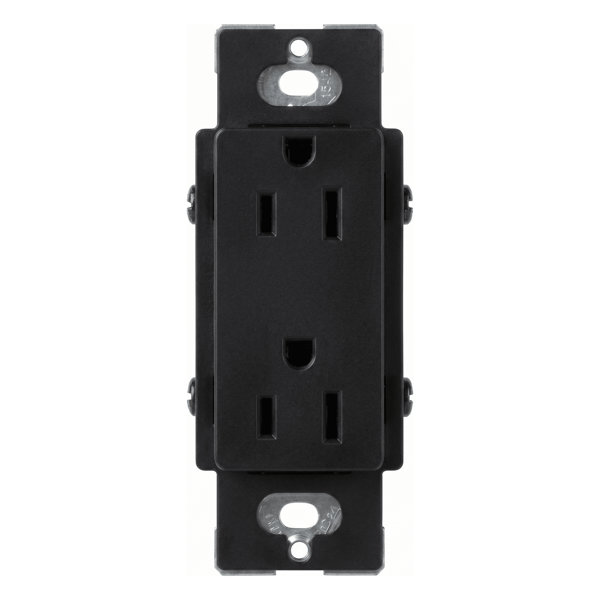 Tomacorriente dúplex de 15 A y 125 V, color negro brillante, familia Claro, apertura estilo Designer para placas de pared Lutron sin tornillos (placa se vende por separado) — LUTRON ELECTRONICS · SKU CAR15BLS