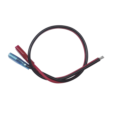 Cables en Paquete Dual / Cable Rojo y Negro / 30 cm (11.81 Pulgadas) / Terminal F1 en un Extremo / Puntas Libres en el Otro / Conexión a Baterías de Respaldo