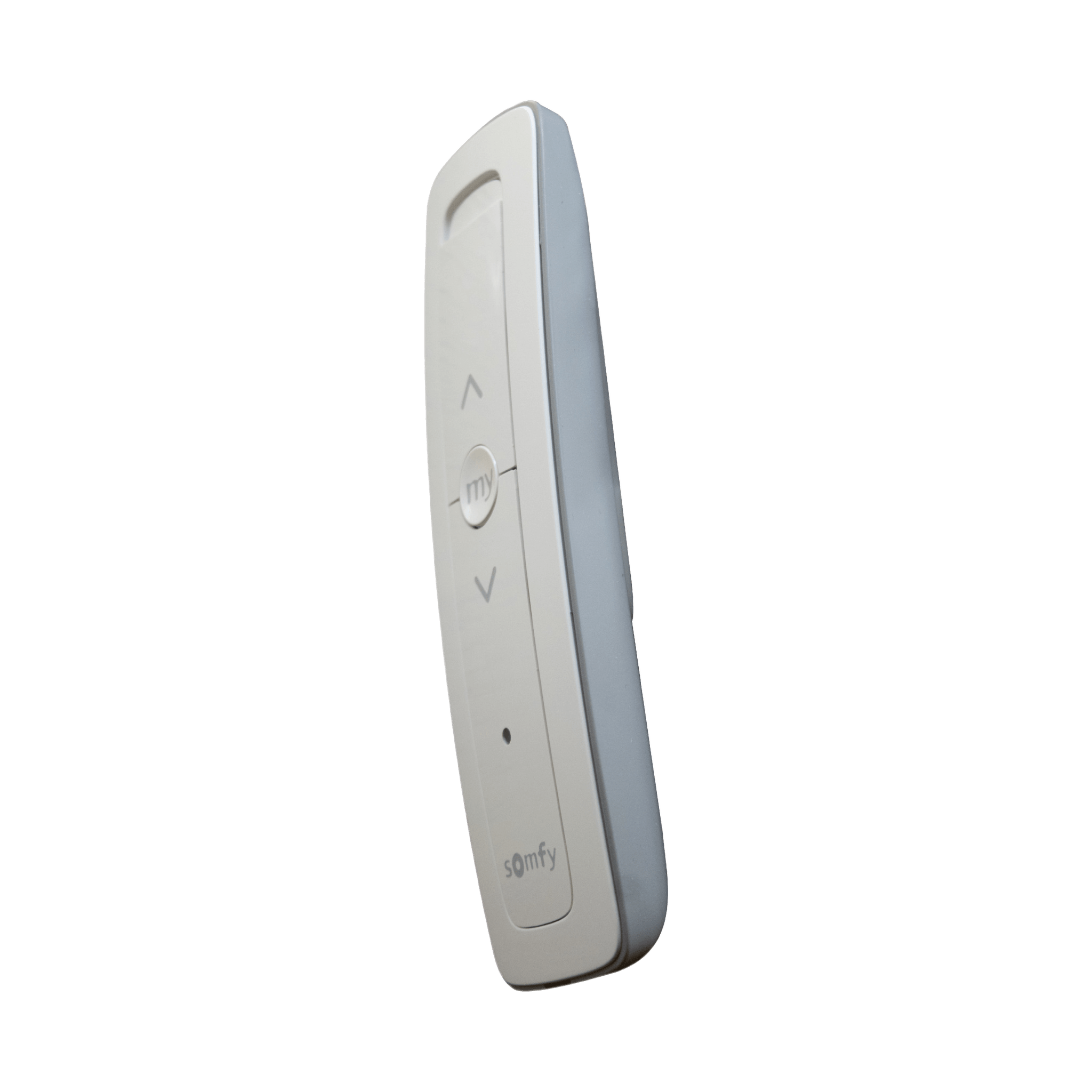 Control remoto 1 canal para motores de persiana Somfy con señal inalámbrica, instrucciones: sube, baja y detener, con posición favorita programada.