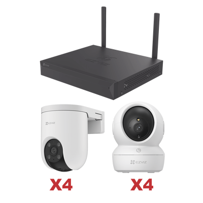 Kit de cámaras Wi-Fi / 3 Megapixel / Incluye 8 Cámaras (4 camaras Para Interior y 4 Cámaras Para Exterior) / 1 NVR WI-FI 8 Canales / Vision Nocturna a Color / Detección de Humanos — EZVIZ · SKU KIT/CSX5S/8W