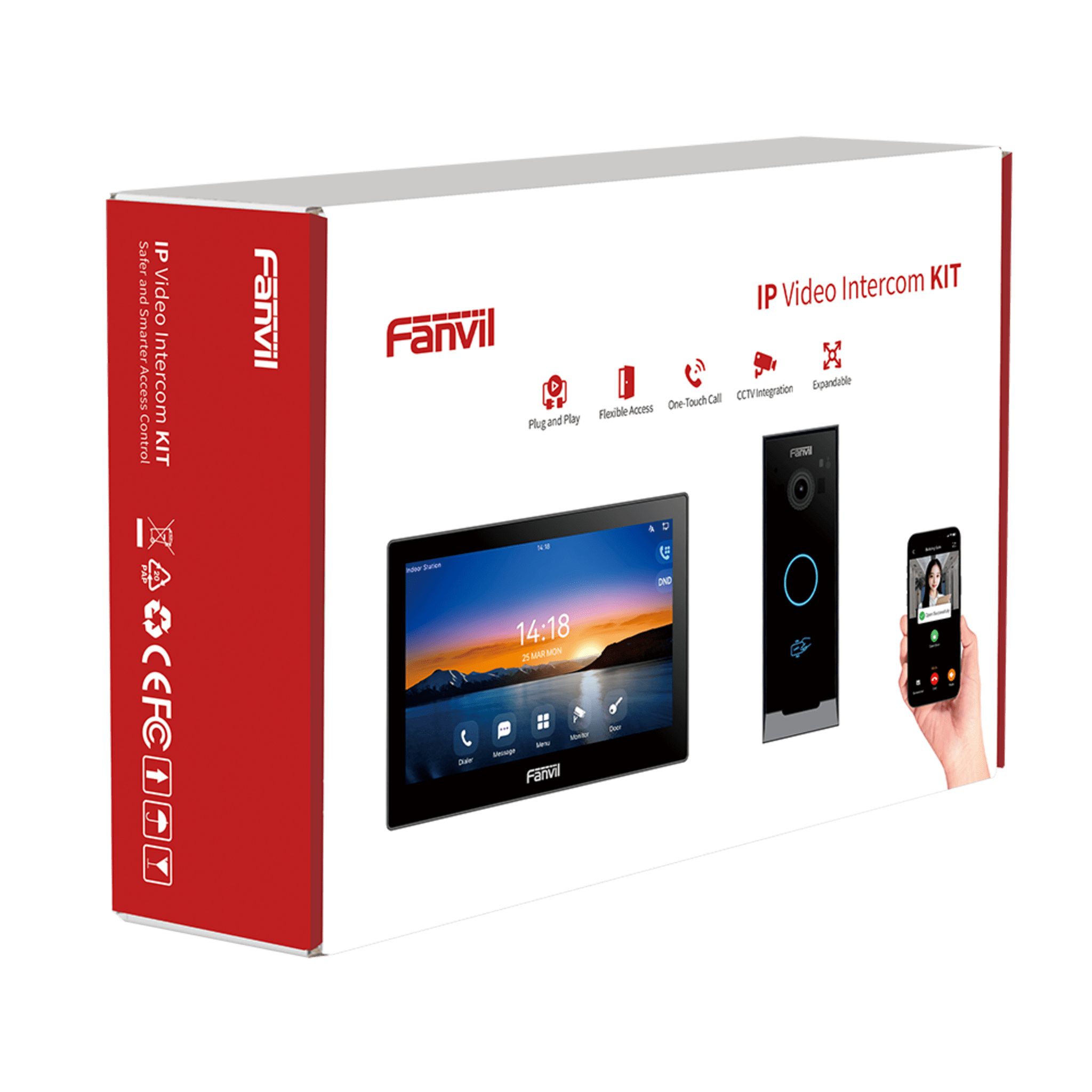 Kit Videoportero IP / Estación Interior i504W + Frente de Calle i60 / Pantalla Táctil 7" HD / Videollamadas H.264/H.265 / Wi-Fi Dual Band / PoE / App Fanvil Link / ONVIF / 10,000 Tarjetas RFID