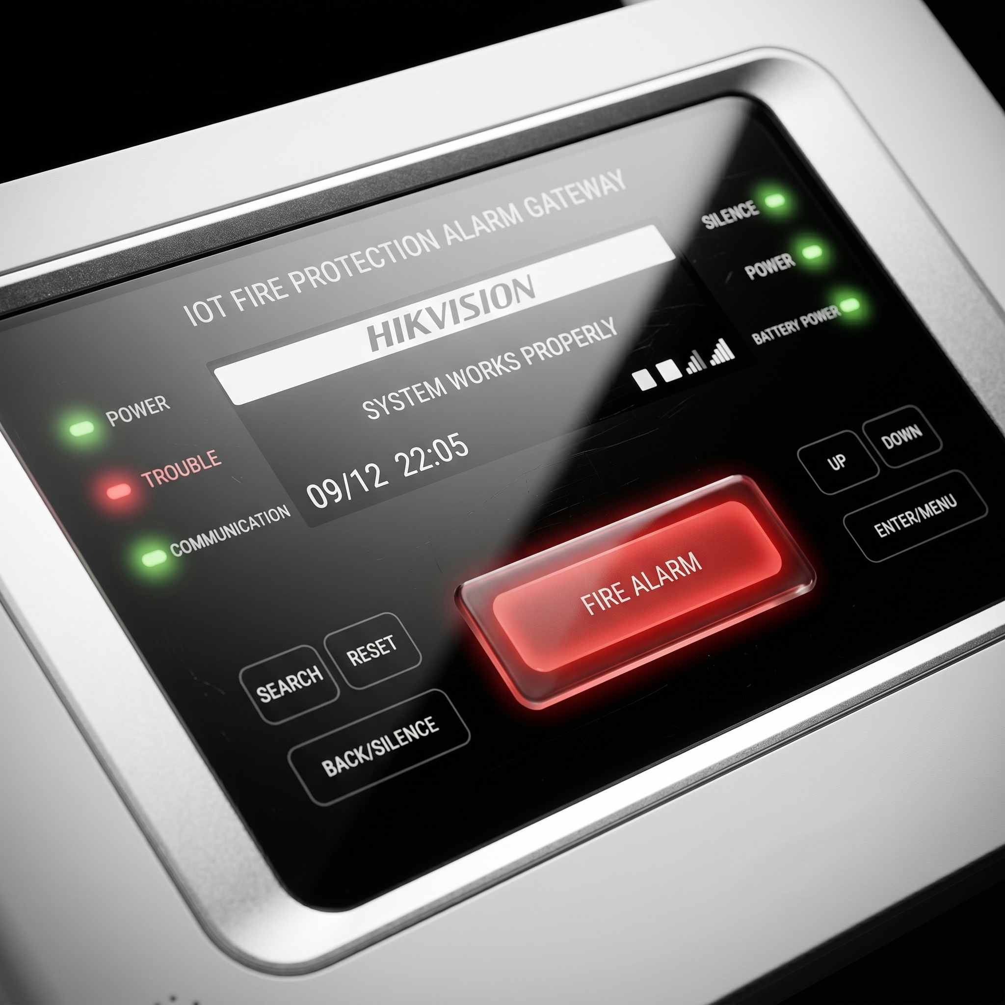 (HikFire) Panel Inalámbrico de Detección de Incendio (Gateway LoRa) / Pantalla LCD Táctil / Comunicación hasta 2 km / Gestión de 128 Dispositivos / Encriptación AES128 / Integración a HikCentral Professiona