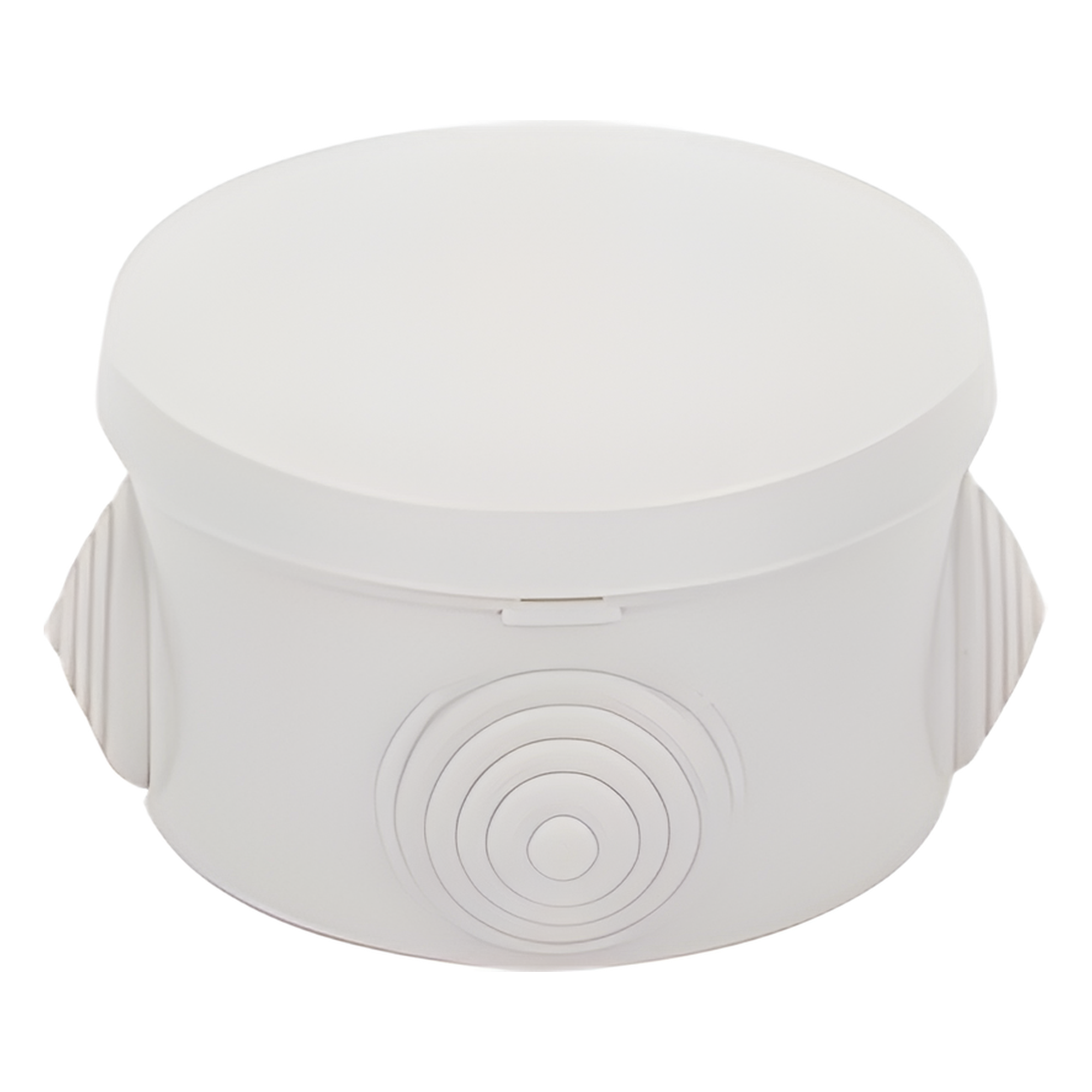 Caja Derivación-Conexión de Plástico Circular con 4 Glándulas de Goma (70 diámetro X 48 alto mm). Para Instalaciones Comerciales, Residenciales e Industriales. Cerrado a Presión.
