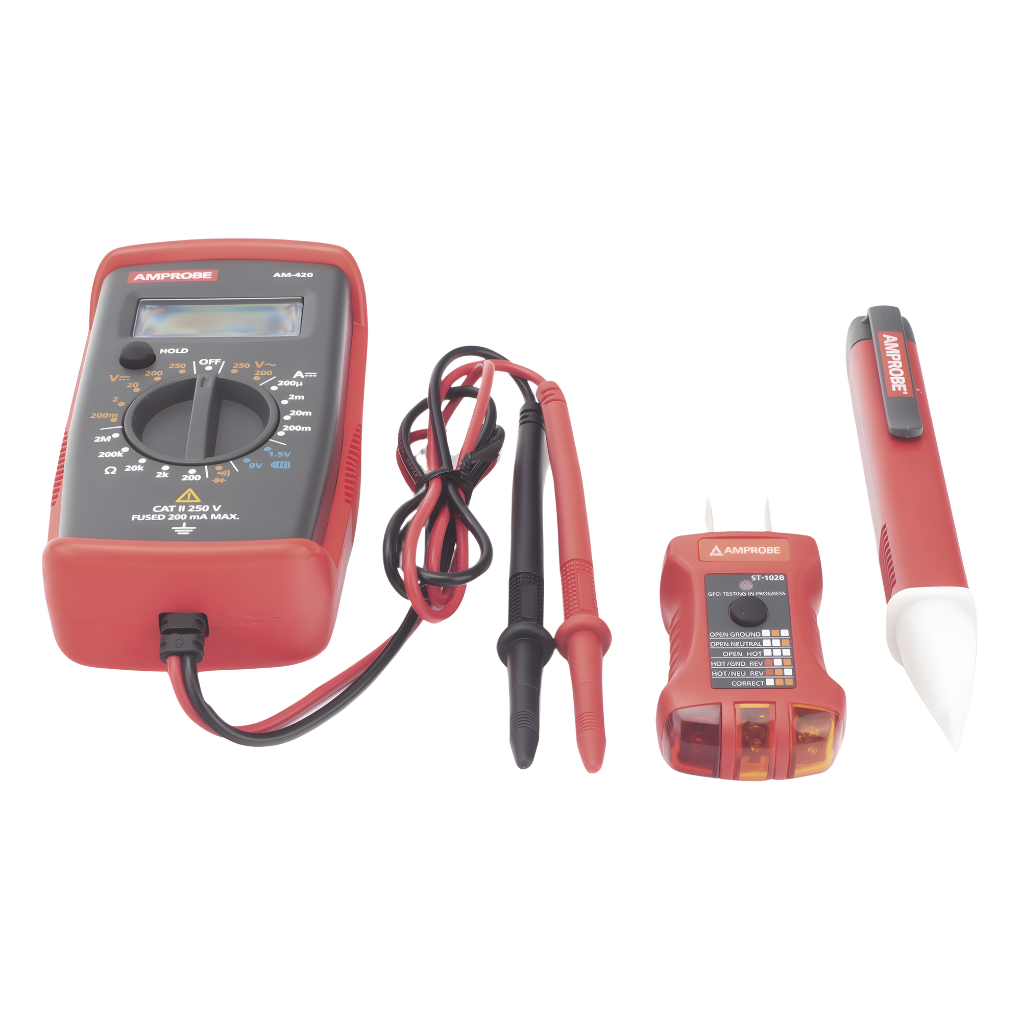 KIT Básico 3 en 1 con Multímetro Digital + Detector de Tensión sin Contacto + Comprobador de Fase GFCI
