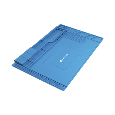 Tapete de silicona de 45 x 30 cm, resistente al calor con áreas magnéticas y de almacenamiento de componentes, ideal para la reparación de equipos y tarjetas electrónicas.