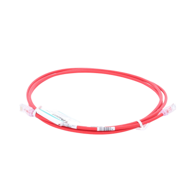 Cable de Parcheo UTP Cat6A, CM/LSZH, Diámetro Reducido (28AWG), Color Rojo, 2.13 Metros (7 Pies)