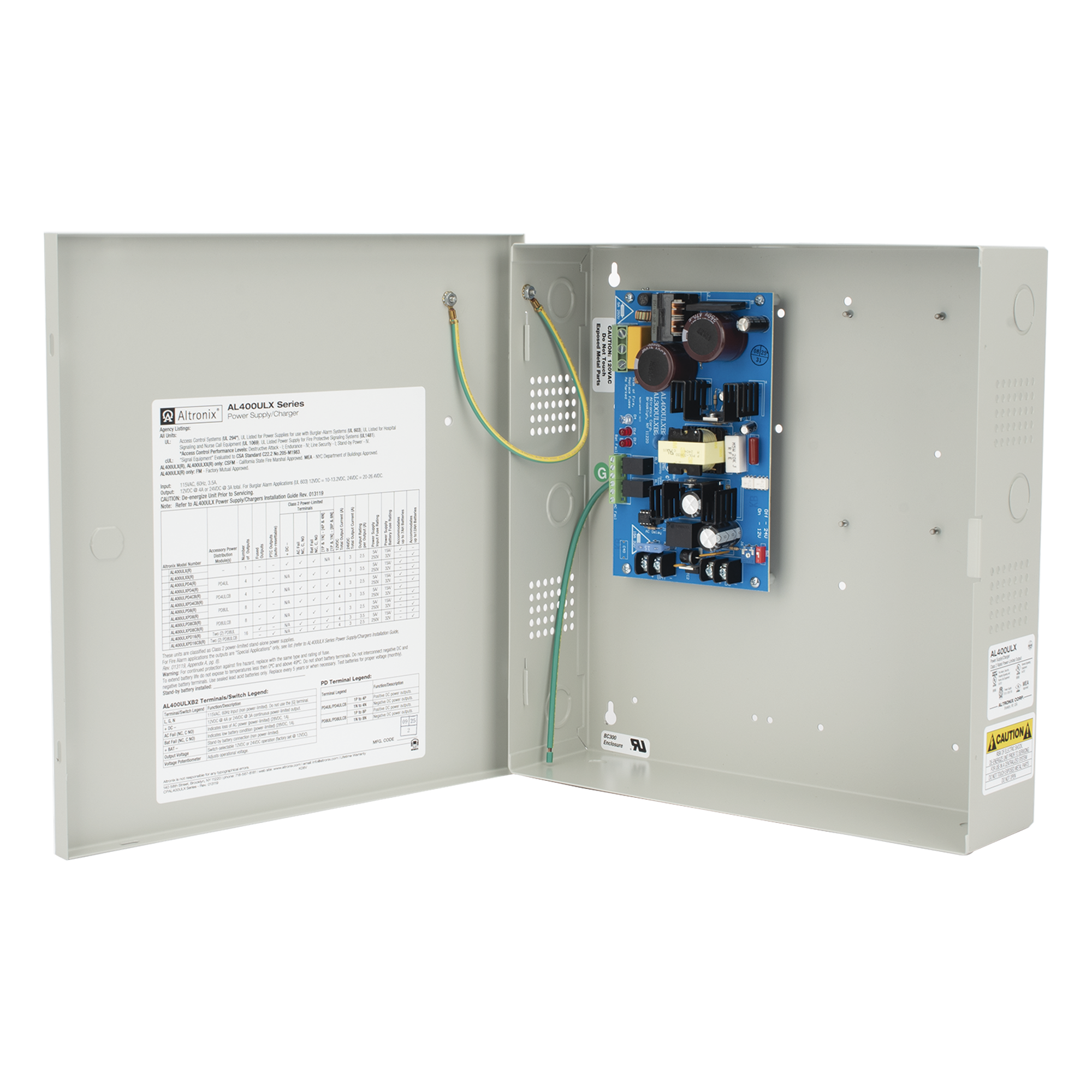 Fuente de Poder, 13.8 Vcc, 7 A, 96.6 W, Entrada 115 Vca, Regulación Electrónica, Disipador de Calor — ALTRONIX · SKU AL-400-ULX