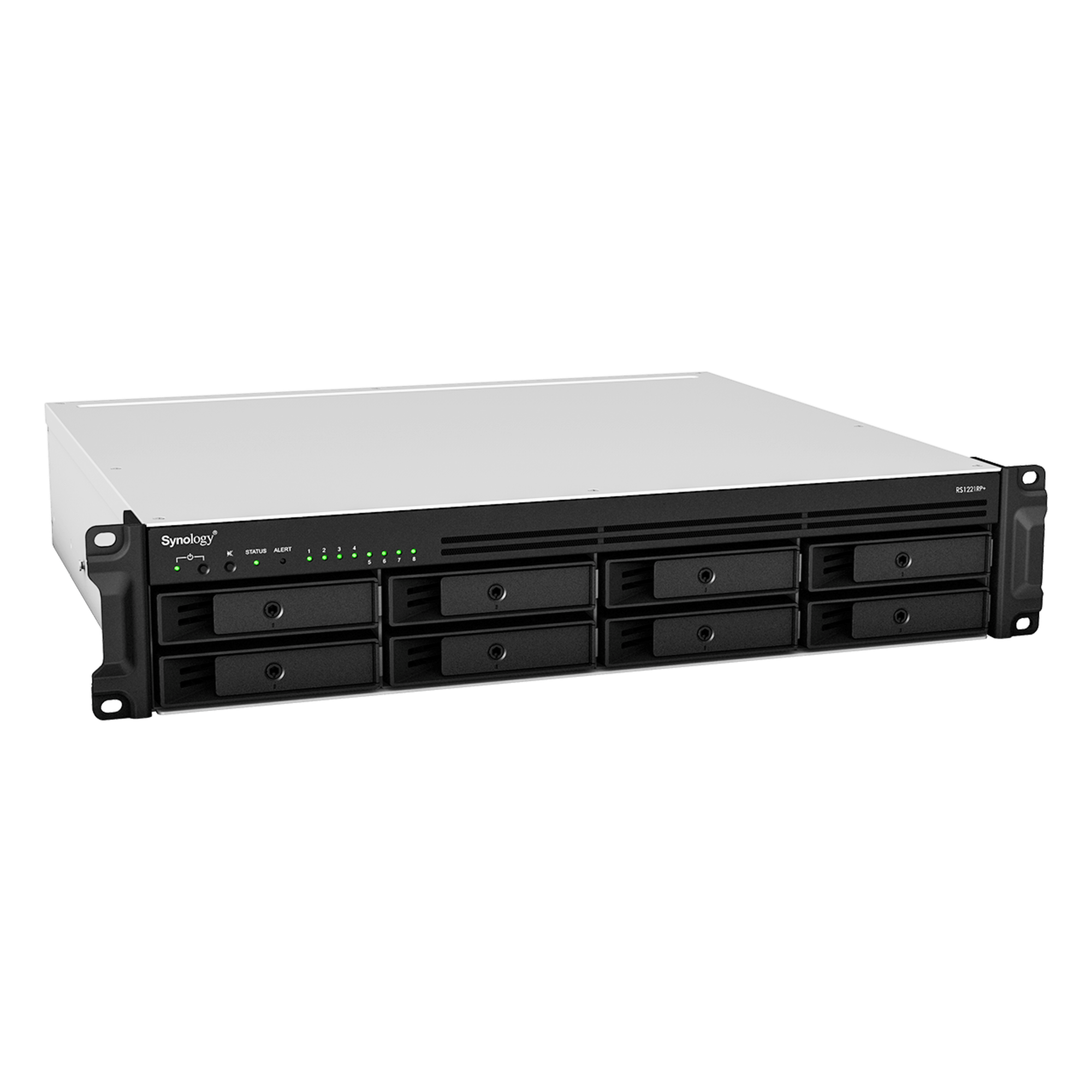 Servidor de Almacenamiento en Red Synology RackStation RS1221RP+ | 8 Bahías | Expandible a 12 Bahías | CPU AMD Ryzen V1500B | 4 GB DDR4 ECC | RAID Soportado | 10/25GbE | Virtualización Certificada | Protección de Datos Integral