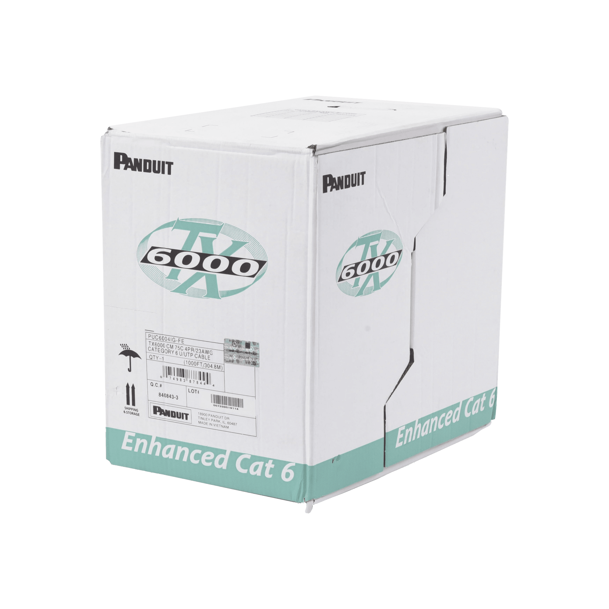 Bobina de Cable UTP 305 Metros (1000 Pies) de Cobre, TX6000? PanNet, Reelex, Gris Internacional, Categoría 6 Mejorado (23 AWG), PVC (CM), de 4 Pares