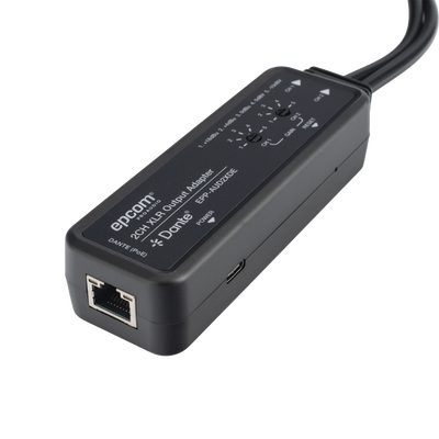 Extensor de Audio Dante® 2CH XLR Output Adapter | Entrada Digital Dante® | Salida XLR Balanceada/No Balanceada | Latencia Configurable 1-5ms | HDMI 1.4 | HDCP 1.4 | PoE IEEE802.3af | USB-C | Transmisión 100m