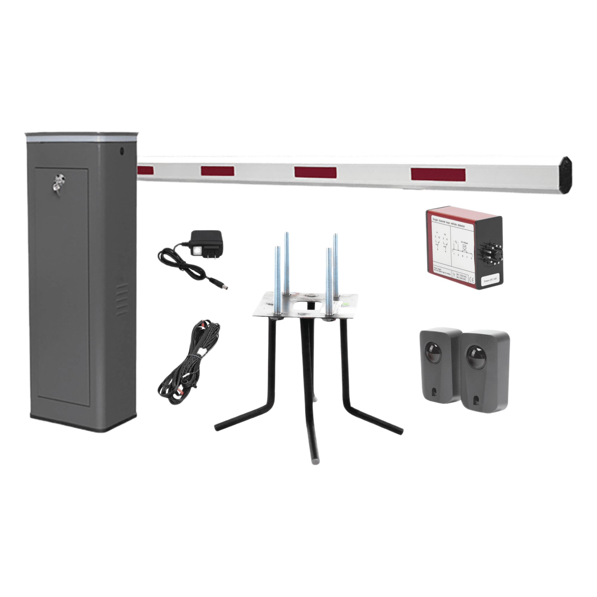 Kit COMPLETO Barrera Derecha XBS Con Corona LED / Brazo de 5.5 Metros / Incluye Sensor de Masa, Transformador, Lazo Magnético, Ancla, Fotoceldas y 2 Controles Inalámbricos — ACCESSPRO · SKU KIT-XBS-3R