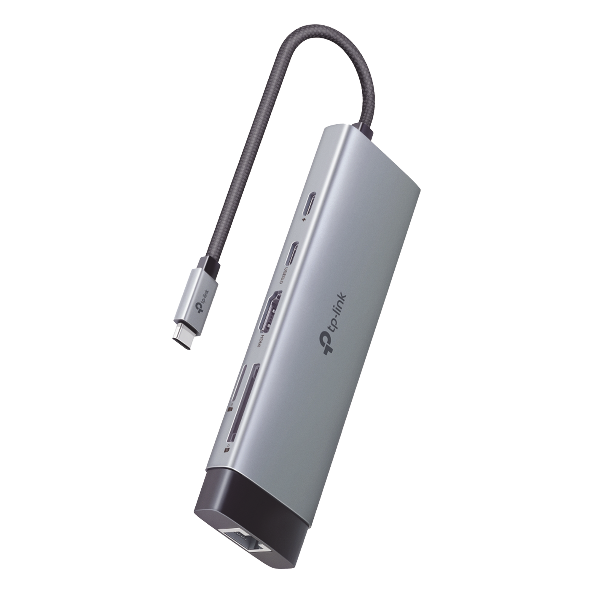 Adaptador HUB 9 en 1, 1 puerto USB-C entrada, 1 puerto HDMI 4K, 1 puerto Ethernet Gigabit, 1 puerto SD y MicroSD, 1 puerto USB-C y 3 puertos USB-A — TP-LINK · SKU UH9120C