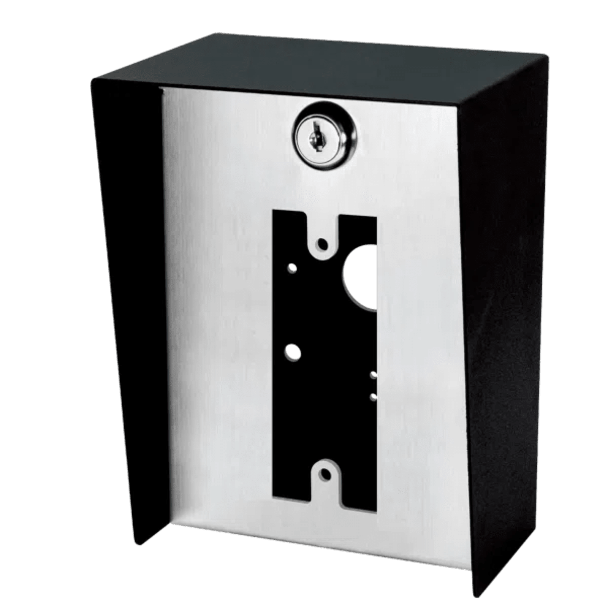 Gabinete para Montaje en Poste / Carcasa de Acero con Pintura en Polvo / Placa Frontal de Acero Inoxidable con Bisagra / IP65 Impermeable / 128x170x94 mm (5.0x6.7x3.7 in) — ENFORCER SECOLARM · SKU BP-611