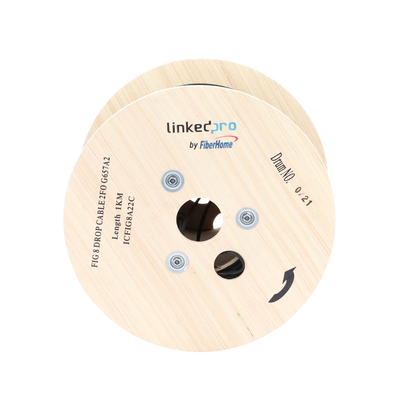 Carrete de 1 km de Fibra Óptica Aérea Mini Figura 8 G.657A2 Tipo Drop, Monomodo de 2 Hilos (Bifibra), Diseñada para Fusionarse, Color Negro, Span 80, (No Soporta Conectores Mecánicos)