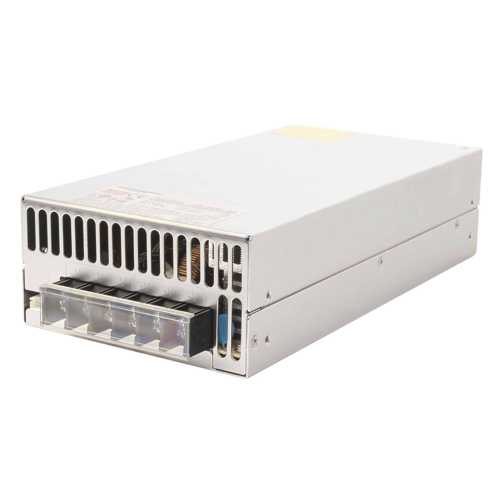 Fuente de poder industrial conmutada / 600W / 12Vcc / 50A / Entrada: 90-132Vca o 180-264Vca seleccionable / Ventilador incorporado — MEANWELL · SKU SE-600-12