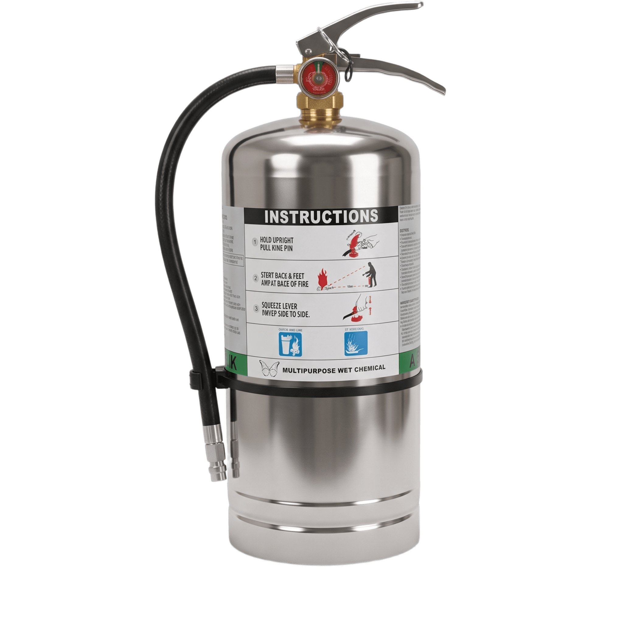 Extintor de Agente Húmedo 6 L / Especializado en Fuegos de Cocina Clase K / Certificación UL-ULC / Cilindro Acero Inoxidable / Manómetro Integrado — VICTORY · SKU WC6L