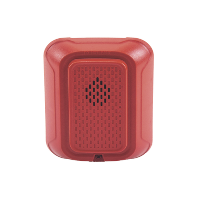 Sirena para Montaje en Pared, 12 a 24 Vcc, Color Rojo, Nuevo Diseño Moderno y Elegante y Menor Consumo de Corriente