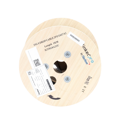 Carrete de 1 km de Fibra Óptica Aérea Mini Figura 8 G.657A2 Tipo Drop, Monomodo de 2 Hilos (Bifibra), Diseñada para Fusionarse, Color Negro, Span 80, (No Soporta Conectores Mecánicos)