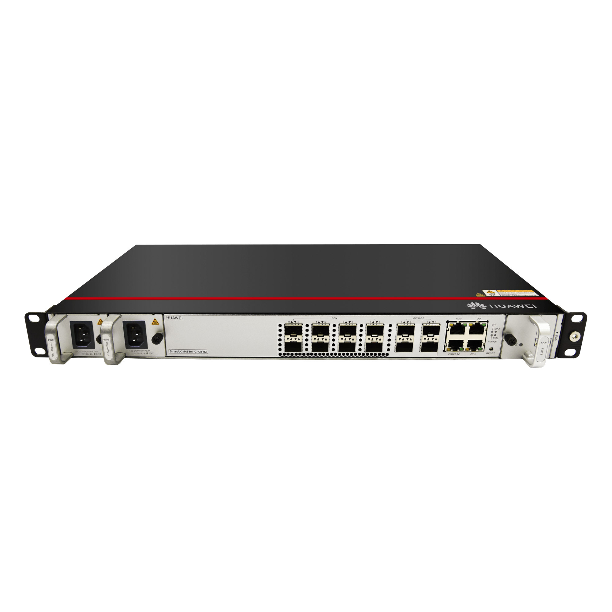 OLT GPON OptiXAccess 8 Puertos con Módulos C+, 4 Puertos Uplink (10GE/GE), Hasta 1024 ONTs, 2 Fuentes de Alimentación AC, 1 UR — HUAWEI · SKU MA5801-GP08-H3