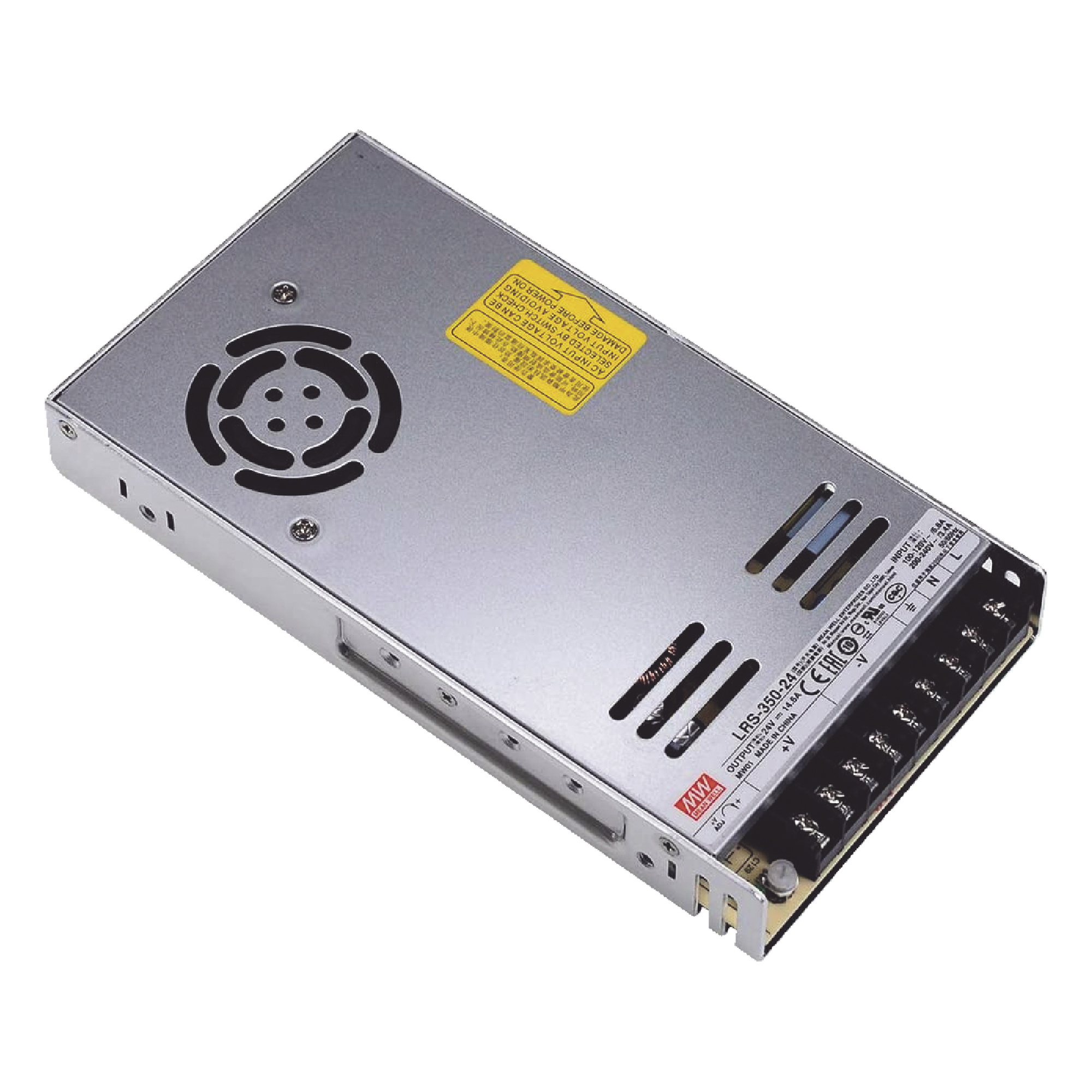 Fuente de Poder Industrial Conmutada 350W de Potencia, 24Vcc, 14.6A — MEANWELL · SKU LRS35024