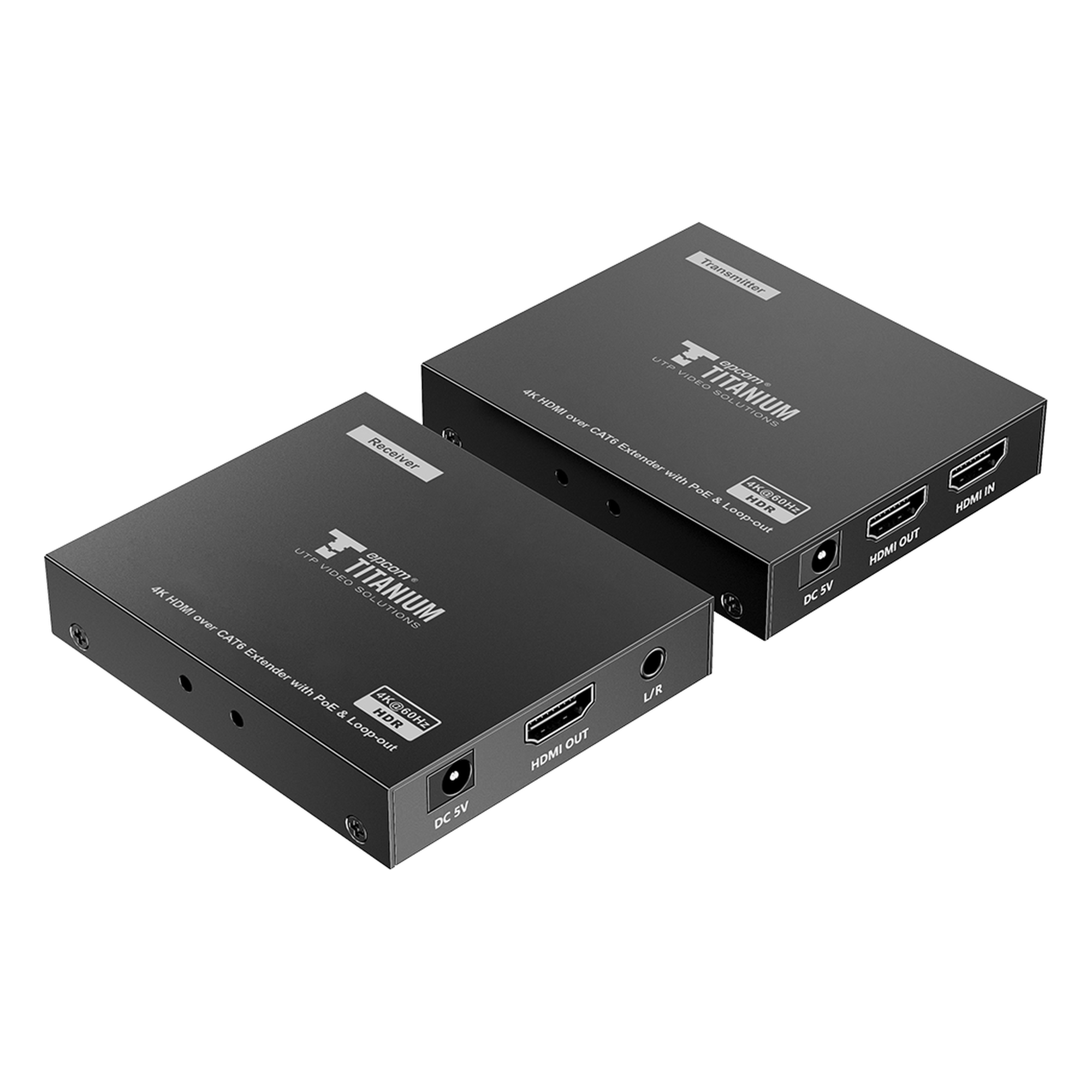 Kit Extensor HDMI para distancias de 70 metros / Resolución 4K x 2K@ 60 Hz/ Cat 6, 6a y 7 / IPCOLOR / CERO LATENCIA / SIN COMPRIMIR / Salida Loop / Control IR / Salida de audio de 3.5mm / PoC