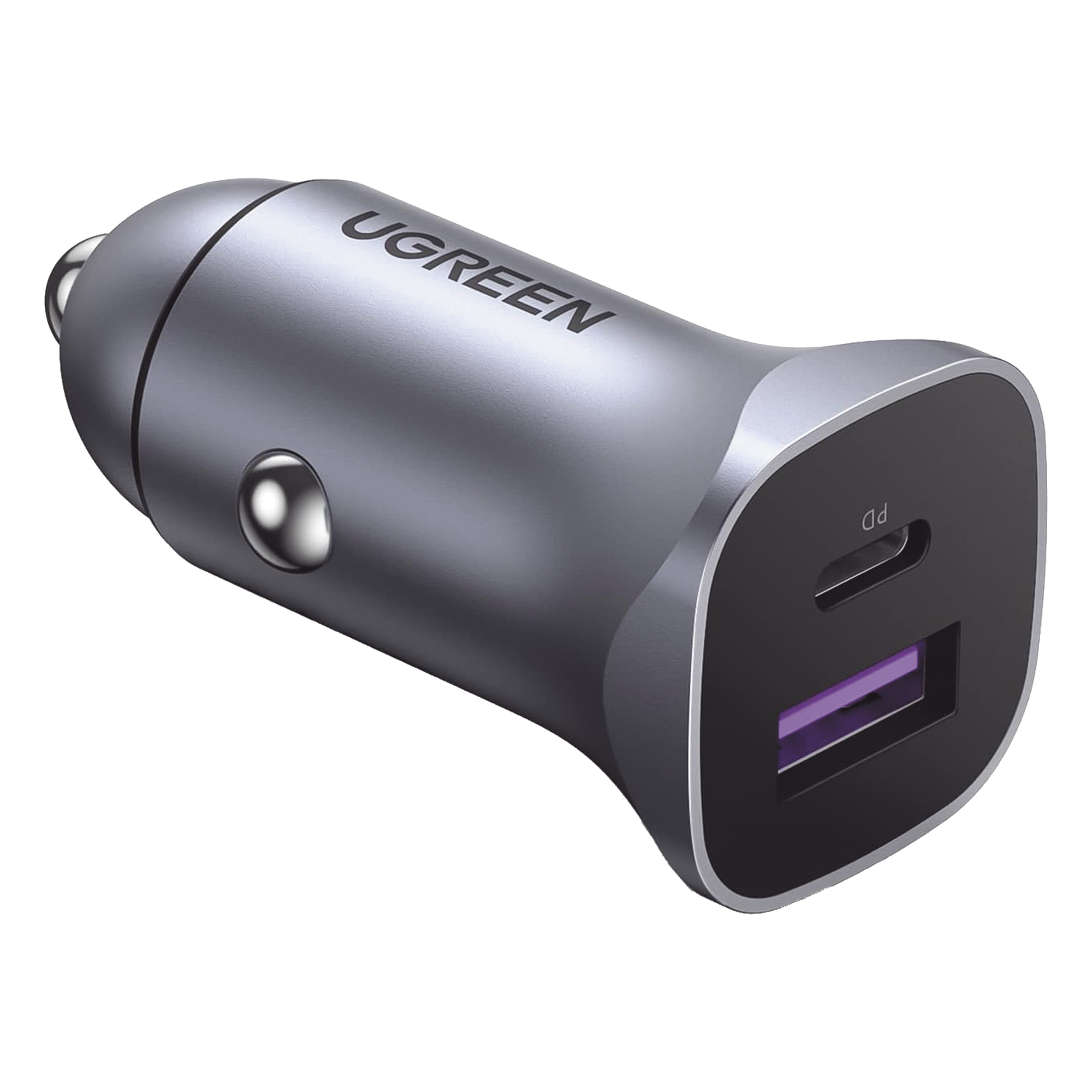 Cargador de Auto 30W | 2 Puertos USB-A y USB-C | Carga Rápida | Compatible con Vehículos de 12 y 24 VCD | PD3.0, QC4.0, SCP, PPS | Indicador Led | Diseño Compacto | Chip Inteligente | Caja de Aluminio — UGREEN · SKU 40858