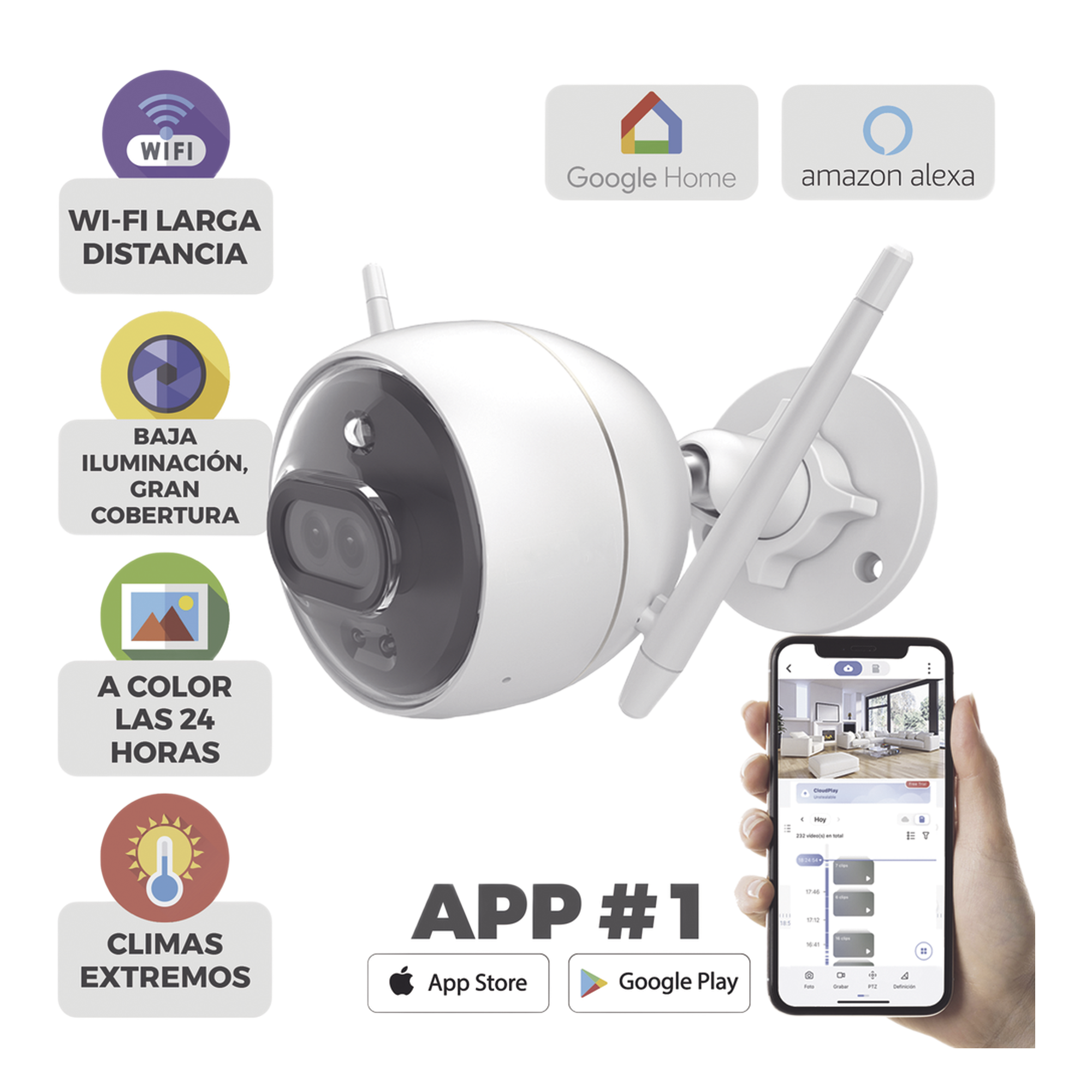 Bala IP 2 Megapíxel / Wi-Fi / Doble Lente / COLORES EN OSCURIDAD / Deteccion de Personas o Vehículos / Cruce de Línea / Intrusión a un área / Audio de dos vías / Luz Estroboscópica / Sirena / MicroSD — EZVIZ · SKU C3X