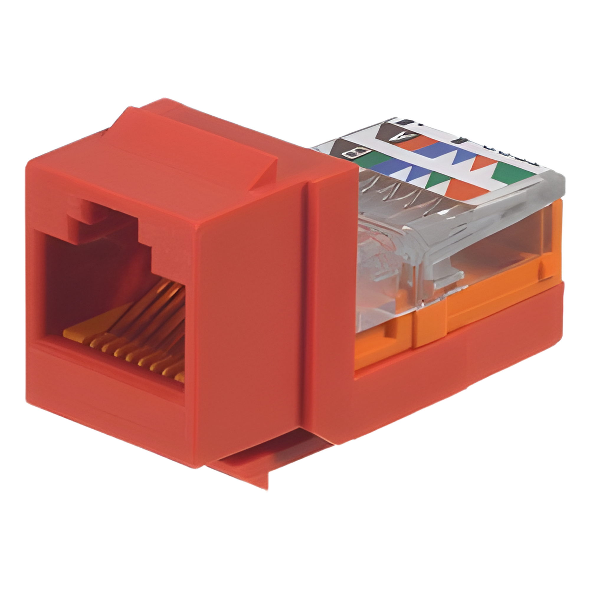Conector Jack Estilo Leadframe, Tipo Keystone, Categoría 5e, de 8 Posiciones y 8 Cables, Color Rojo — PANDUIT · SKU NK5E88MRDY