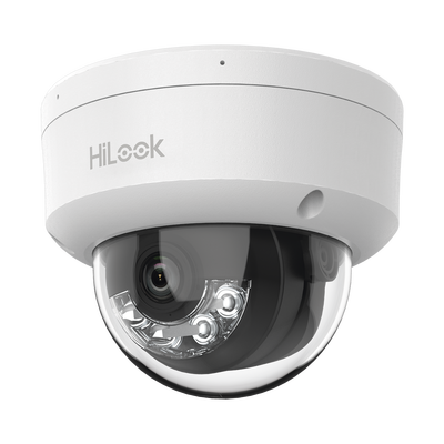 [Dual Light] HiLook Series / Domo IP de 4 Megapixel / Uso en interior / Lente 2.8 mm / 20 mts IR + 20 mts Luz Blanca / Micrófono Integrado / ACUSENSE Lite / PoE / dWDR / H.265+ / ONVIF — HiLook by HIKVISION · SKU IPC-D140HA-LUC