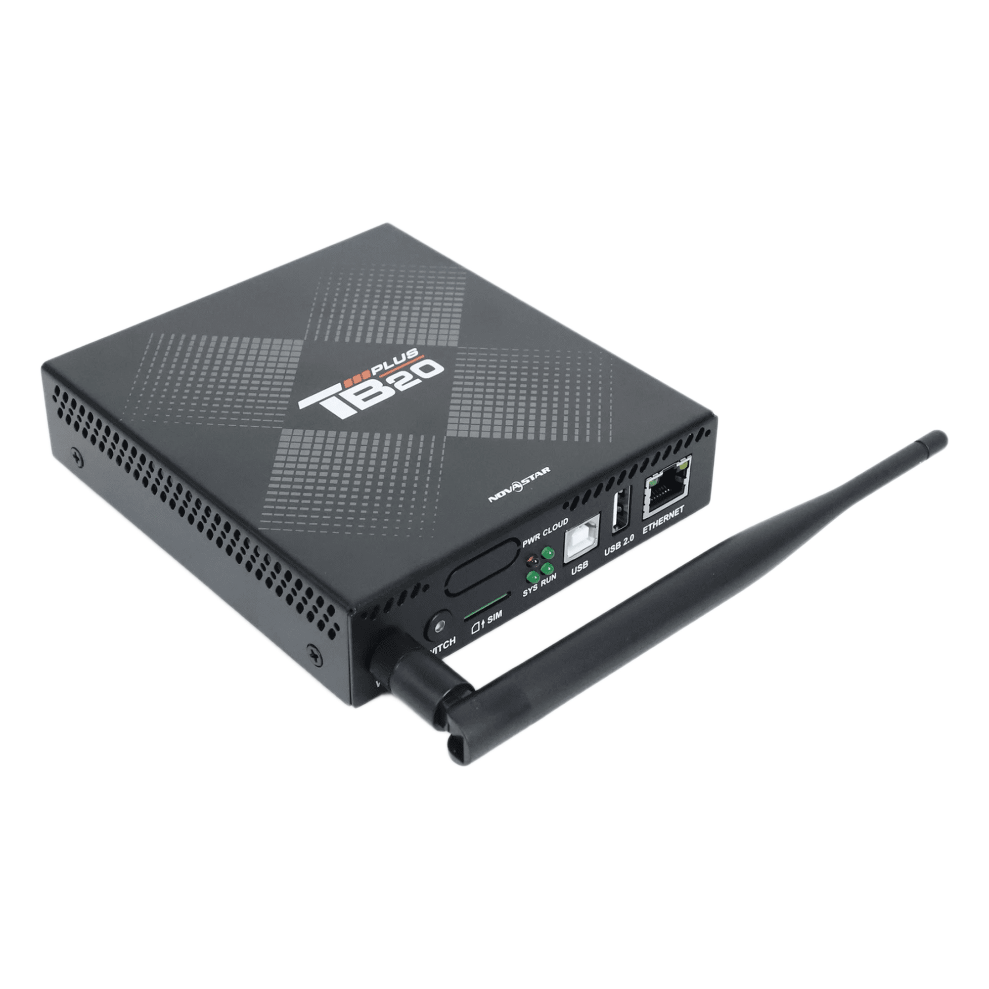 Reproductor Multimedia LED / Carga 650,000 Píxeles / Decodificación 4K H.265 / Wi-Fi + Ethernet Gigabit / Android 10 / Audio Estéreo 48 kHz — NOVASTAR · SKU TB20PLUS