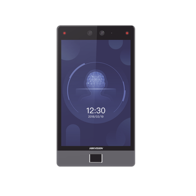 Terminal Facial Min Moe 8" Touch con Lector de Huellas / Delgada y Estética / PoE / 100,000 rostros / Exterior IP65 / Función de Videoportero y Lectura de Códigos QR / Lectura de tarjetas / HIK-IA — HIKVISION · SKU DS-K1T680D-FE1
